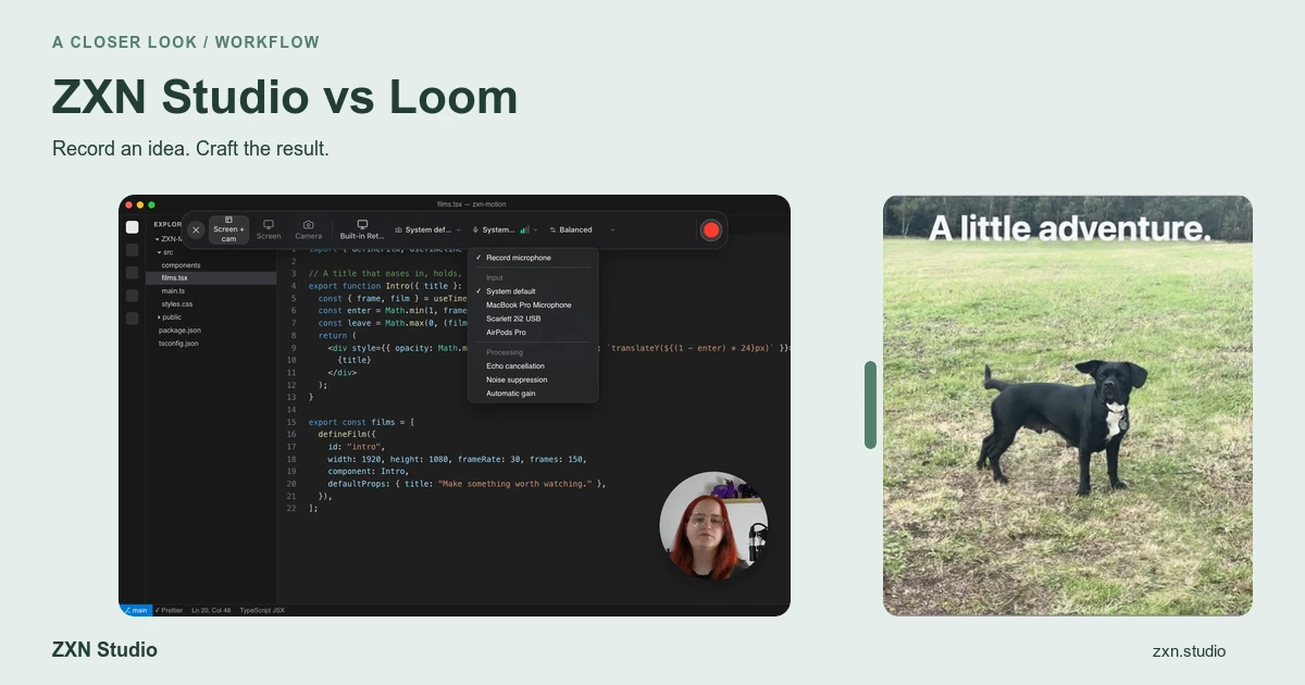 ZXN Studio recorder presented on the Loom comparison cover.