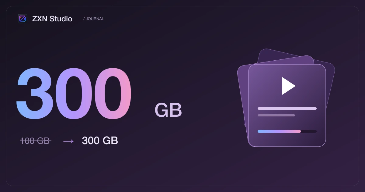 300 GB i ZXN Studios farver ved siden af tre stablede kort fra et videobibliotek.