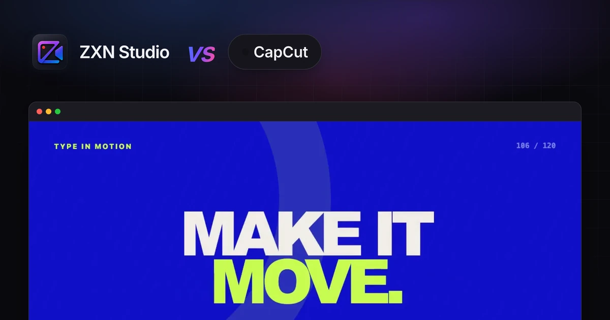 ZXN Studio mod CapCut, over motion graphics-filmen Make it move i et vindue.